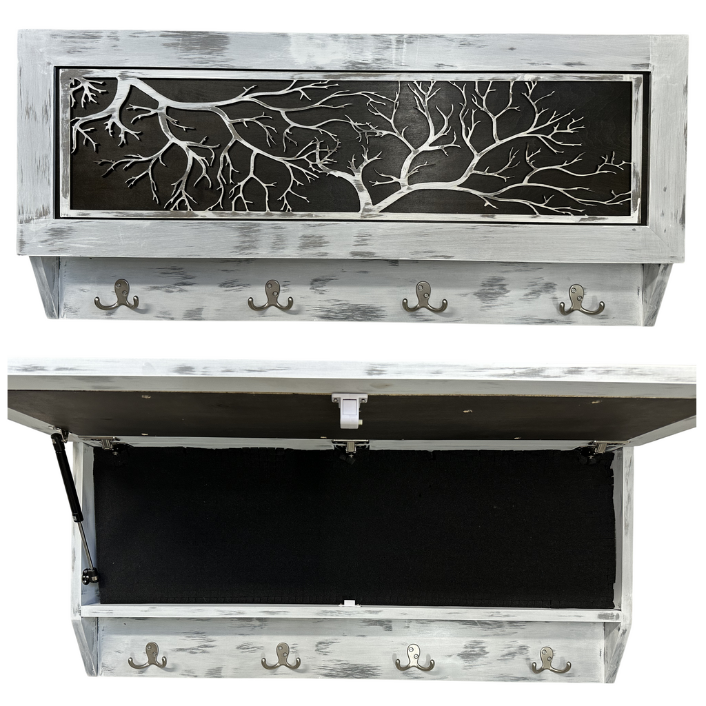 Winter Family Tree Gun Concealment Decor - Handcrafted Wooden Gun Cabinets - Gun Shelf Hidden Storage for Rifles, Shotguns, & Handguns - Quick Access Hidden Wall Safe