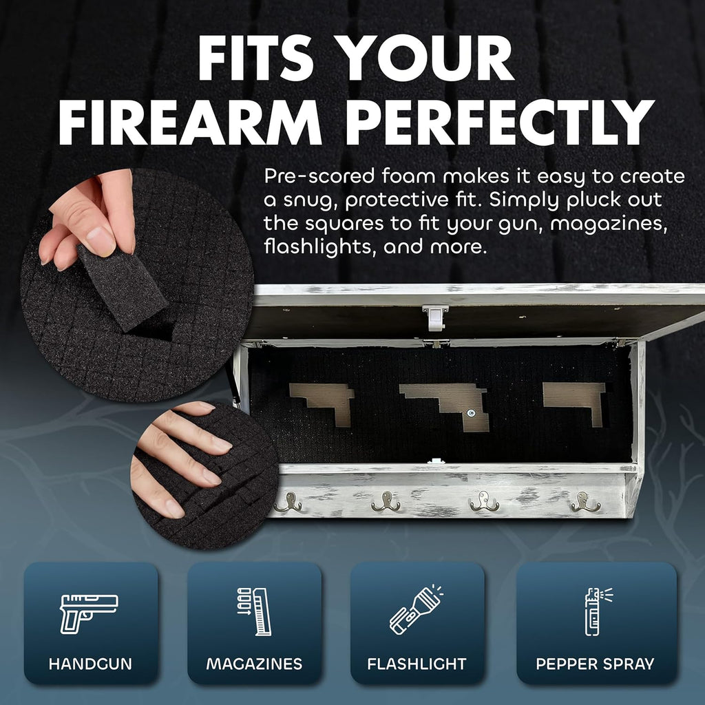 Winter Family Tree Gun Concealment Decor - Handcrafted Wooden Gun Cabinets - Gun Shelf Hidden Storage for Rifles, Shotguns, & Handguns - Quick Access Hidden Wall Safe